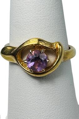 Vintage Violet Quartz Amethyst Yellow Gold Plated Ring Size 7